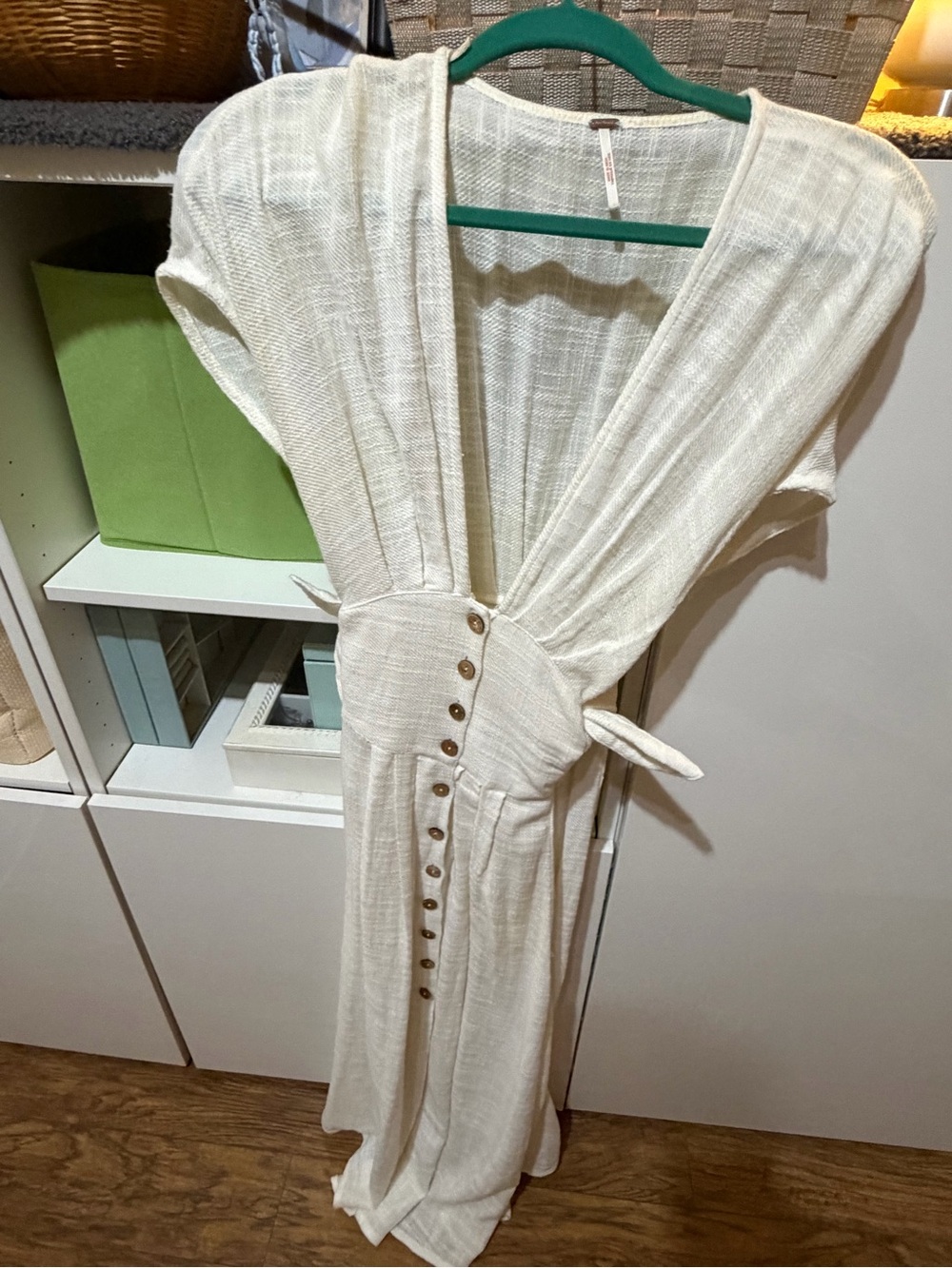 Vintage Free People Women's Cream Button-Front Wrap Maxi Dress, In